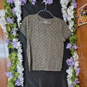 croft & barrow Olive Green Short Sleeve Polka Dot Tee
